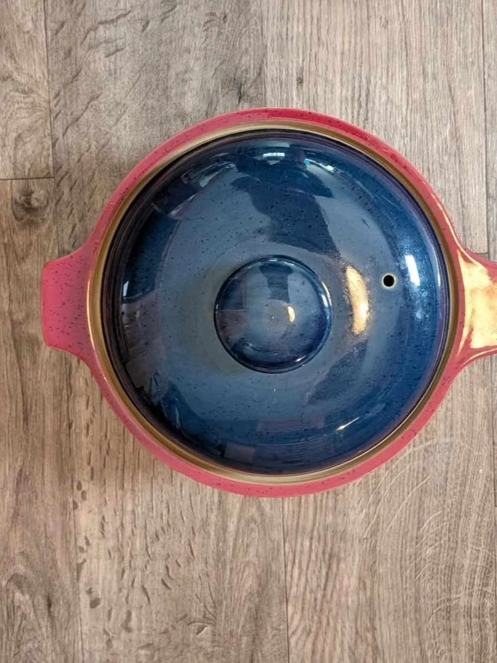 Vintage Denby England Classic Lidded Casserole Dish Harlequin Blue & Pink/Berry